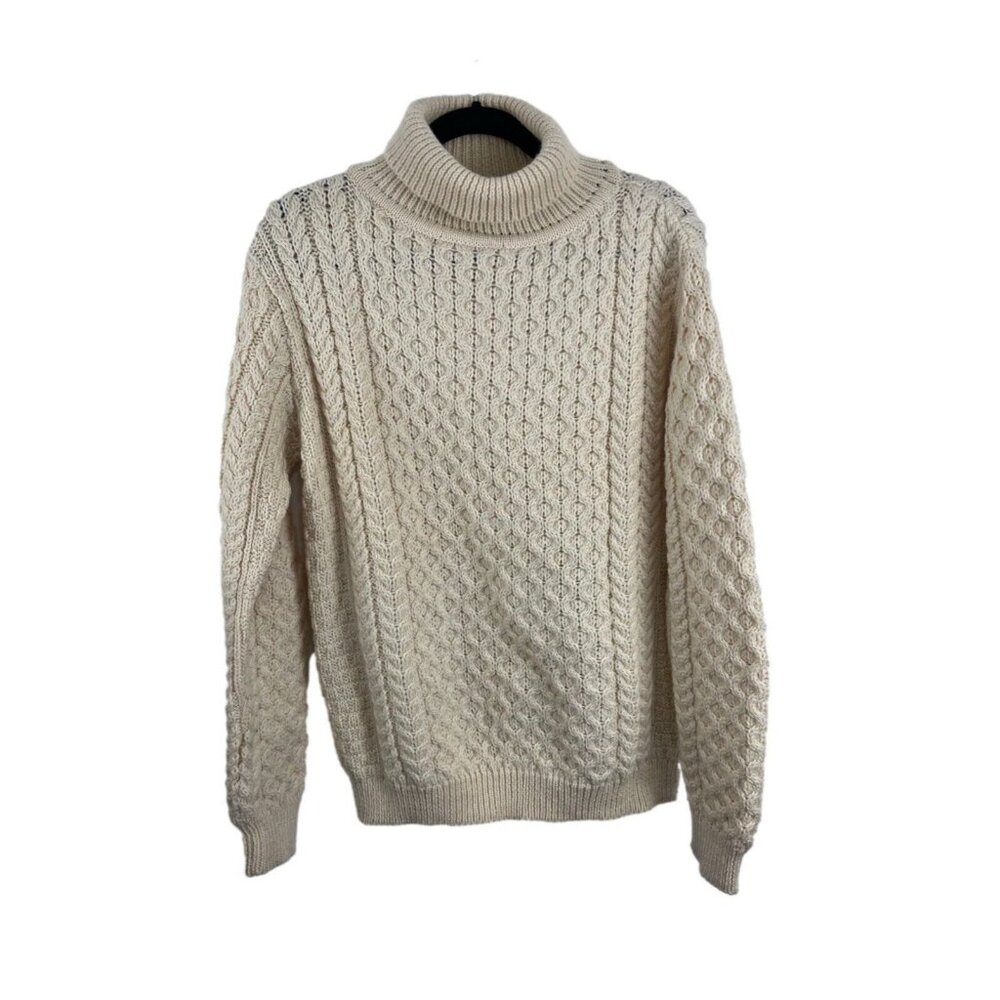 Inis Crafts Cream-Coloured Cable-Knit Thick Wool Sweater Women's Size M